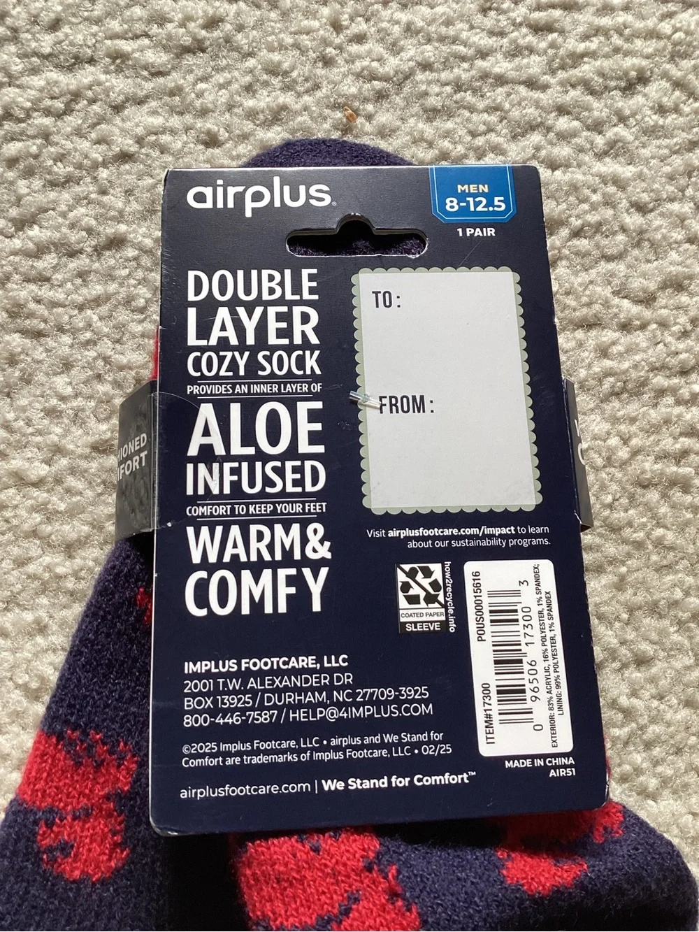 Double Layer Cozy Socks - Navy with Red Crabs Pattern